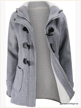 Women Fleece Jacket with Hood Horn Button Winter Warm Coat